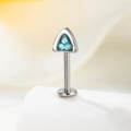 F136 titanium labret stud with triangular light blue rhinestone cat ear design - 1.2mm*6mm / Sea Blue (Single)
