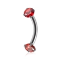 Silver curved barbell piercing with vibrant red round cubic zirconia on both ends - 1.2*8*3mm / Red