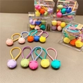 Colorful elastic hair ties for girls with cute bear and heart resin charms in a clear box - Multicolor Bear Hair Ties * 10Pcs