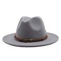 Grey wool felt fedora hat featuring a brown braided band and a vintage metal skull - One Size 58cm / Light Gray