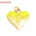 Small size golden heart pendant featuring yellow enamel finish and top ring connector - Drip Heart Yellow Small