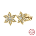 Pendientes de flores en plata de ley S925 bañada en oro con piedras de circón brillante - Plata 925 / Dorado