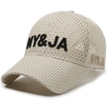 Breathable beige mesh baseball cap with black NY&JA 3D embroidery and stylish visor - Khaki