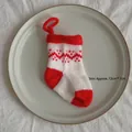 Mini knitted red and white Christmas stocking ornament with heart pattern for DIY decor - Red White Jacquard Large Sock