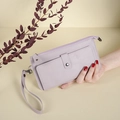 Elegant lavender faux leather long wallet with wristlet strap and snap pocket - Purple