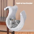 White faux fur hanging cat hammock with stable iron frame for chair back support - S-Shaped Hammock Rabbit Fur Grey