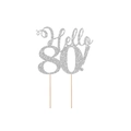 Silber glitzernder Hello 80 Kuchendeckel für die Dekoration zum 80. Geburtstagsparty - Hello 80! / Silber