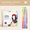 Coffret de 80 feutres acryliques dans une boîte de rangement transparente portable - 80 Couleurs