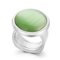 Minimalist silver ring featuring a large oval green gemstone with cat-eye effect - US 6 / Silver Green Cat's Eye Style (KR107546-K)