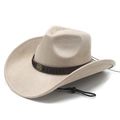 Unisex beige faux suede cowboy hat with vintage bull head emblem and adjustable chin strap - M (56-58cm) / Beige