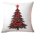 Housse de coussin de Noël avec motif sapin de Noël à carreaux rouges sur fond blanc - 45*45cm Peluche Courte Simple Face Sans Coeur / CRD16-1 (Sapin de Noël à Carreaux)