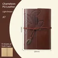 Vintage A7 dark brown leaf embossed PU leather journal with antique metal charm - Tan / A7