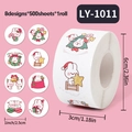 Rouleau de 500 autocollants de Noël lapin avec 8 motifs festifs variés en cartoon - LY-1011 (Lapin de Dessin Animé Noël)
