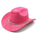 Cappello da cowboy fucsia in camoscio con frange di strass per spose e festival - Rosa Rosso / M (56-58cm)