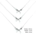 Three-piece stainless steel bow necklace bracelet and anklet set with adjustable chain - Steel Color Bracelet+Necklace+Anklet Set