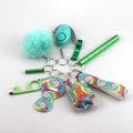 Detailed top view of tie-dye green safety keychain set with alarm and fluffy pompom - 21-Tie Dye