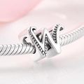 S925 sterling silver charm bead featuring letter W with bead details on snake chain - Letter W