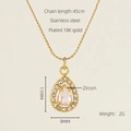 18K gold plated stainless steel necklace with pink zircon teardrop pendant 45cm - Water Drop / Pink