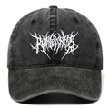 Vintage washed cotton baseball cap with bold street style embroidery in charcoal black - One Size(Adjustable) / Washed Black