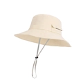 Beige wide brim outdoor sun hat with adjustable chin strap and side pocket detail - Beige