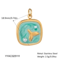 Golden square starfish pendant with turquoise enamel and pearls in stainless steel - Turquoise Starfish Pearl Square Style (YYAC025111)