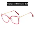 Square blue light blocking glasses with transparent pink frame and red inner ring - Transparent Pink with Red / Clear Anti-Blue Light