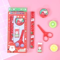 Set de papelería roja de Navidad para niños con lápices y tijeras en caja de regalo - Juego de Navidad 810