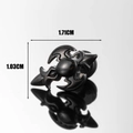 Black stainless steel gear stud earring with dark gemstone and dimensions 1.71cm x 1.03cm - Gothic Wing Totem Style (S354) / 1.71CMx1.03CM