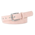 Pink frosted PU leather belt with silver pin buckle and suede texture on white background - Pink
