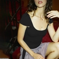 Close-up of a slim fit black square neck top with ribbon details and a low back cut - S / Black