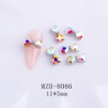 Bowtie nail art charm with AB color heart rhinestones and silver base 11x5mm - Aurora Silver Base Bow (8086)