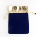 Navy blue velvet jewelry pouch with golden trim and drawstring closure for accessories - 7*9cm / Blue