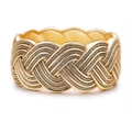 Golden woven texture wide ring with vintage finish in a minimalist open design - Gold Woven Texture (Style 18)