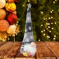 Tarro de dulces gnomo de Navidad con gorro gris y base transparente en mesa de madera - Gris