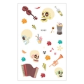 Waterproof Halloween temporary tattoo sticker with colorful Day of the Dead sugar skulls - Day of the Dead Style Instruments and Skulls (EC-821)