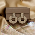 Elegant gold round earrings with sparkling rhinestones on golden satin background - Gold Hollow Large Round Rhinestone Earrings (E2474-1)