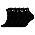 Five pack of black cotton athletic socks featuring unique white embroidered emoji patterns - Black (Expression Set)