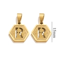 Golden 18K stainless steel hexagonal letter R pendant with frosted finish 15mm size - Letter R - Gold