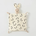 Beige cotton baby security blanket with panda print and rabbit head topper - Panda Print (Floral Rabbit)