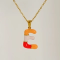 Gold stainless steel necklace with multi-color enamel letter E bubble pendant - Red Pink Orange Enamel Letter E