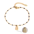 Golden stainless steel beaded bracelet featuring a tombstone cross pendant with black beads - Tombstone - Black Beads (XN189-3)