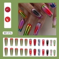 Lange ballet kunstnagels set met metallic groen en roze verloop in graffiti-stijl - Contrast Graffiti (W1376)