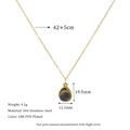 Detail of 18K gold-plated stainless steel necklace with teardrop tiger eye stone and size specs - Teardrop Tiger Eye / Brown