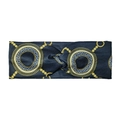 Elastic yoga headband in navy blue featuring golden chain print and twist knot detail - Dark Blue Greek Key