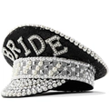 Cappello da capitano con paillettes nere e bianche, perle e scritta BRIDE - Regolabile / 01-Sposa Paillettes Nere Perla Grande