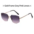 Modern rimless hexagonal sunglasses with gold metal frame and purple gradient lenses - Gold Frame Gray Pink Lens