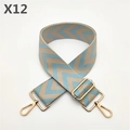 Close-up of wide woven shoulder strap with zigzag pattern and golden metal buckles - Light Blue