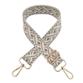Detail of grey and beige geometric jacquard strap with golden swivel metal hooks - White/Gray Beige Geometric