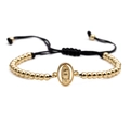 Bracelet religieux perlé avec perles dorées et médaille de Guadalupe sur cordon noir - Corde Noire-Vierge Marie