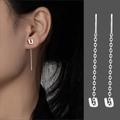 Minimalist S925 sterling silver U-shaped threader earrings for women with tassels - Letter U